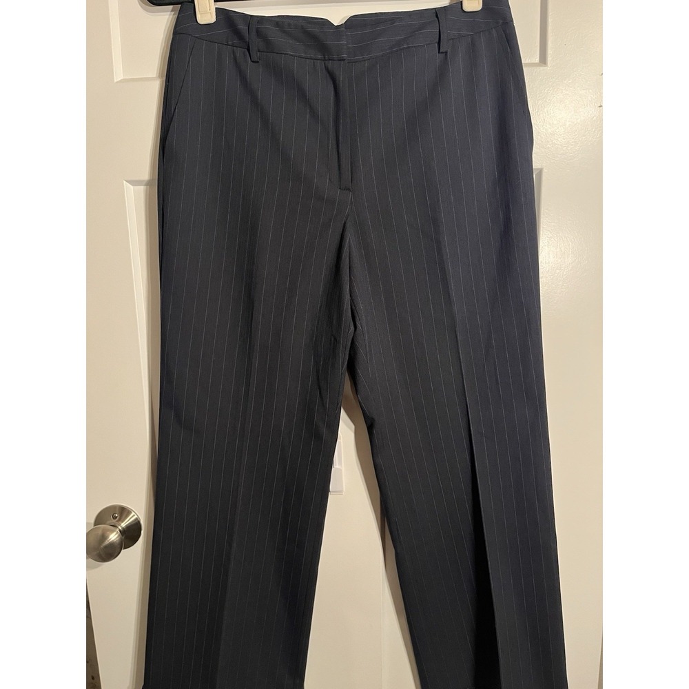 Talbots Petites Stretch Pants Womens 8P Navy Pinstripe Cuffed Wide Leg Trouser